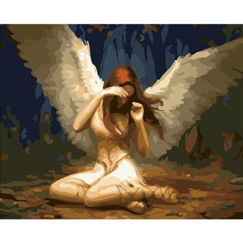Paints By Numbers Adult Crying Angel Girl 40x50cm Pictures Oil Painting By Numbers Set Gift Coloring By Numbers Canvas Wall Set