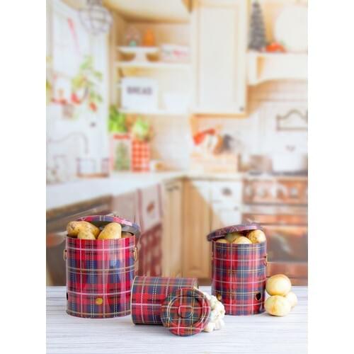 Potato Onion Garlic Storage Container 3'lü Plaid Set