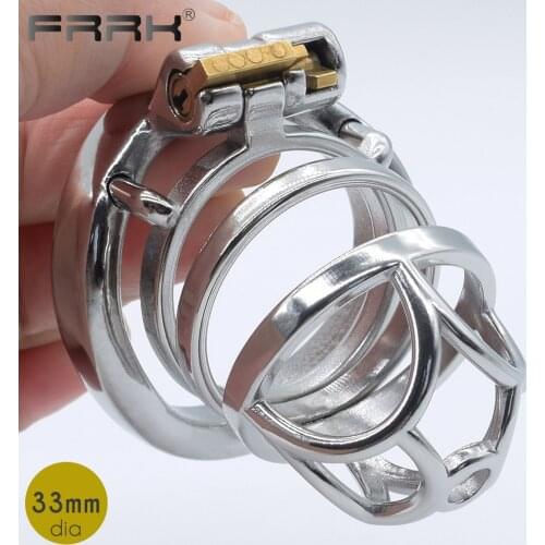 FRRK Stainless Steel Chastity Cage for Male BDSM Toys for Adults 18 Metal Cock Penis Rings Polished Bondage Sex Shop Lock