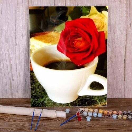 Coffee Cup Flowers Kitchen Paint By Numbers Set Acrylic Paints 50*70 Oil Painting Loft Picture For Kids Art