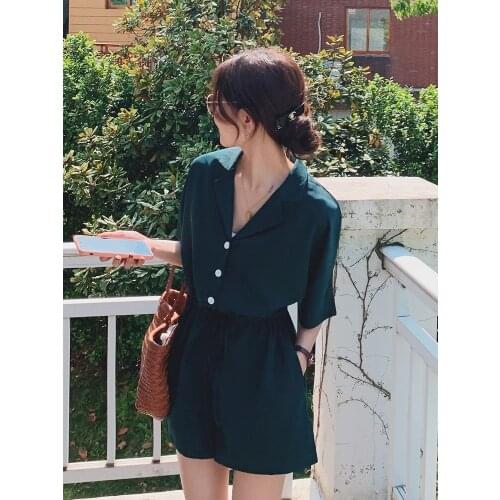 Romper shorts Tooling chiffon solid color jumpsuit female 2021 summer new wide leg shorts high waist jumpsuit pants