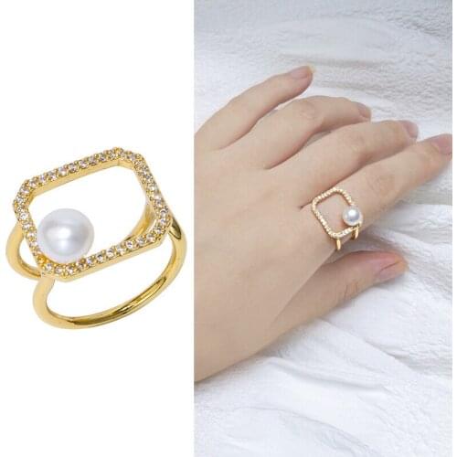 Square Shape Ring Base Mountings Findings Settings Adjustable Ring Jewelry Parts Fittings Accessories for Pearl Beads Stones