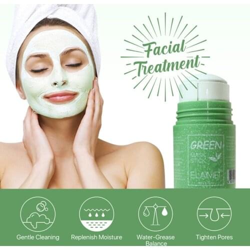 40g Green Tea Cleansing Anti-Acne Mask Purifying Clay Stick Mask Oil Control Skin Care Eggplant Remove Blackhead Mud Mas