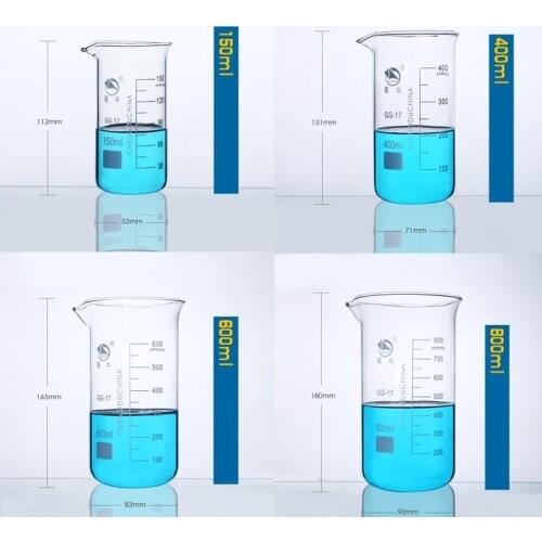 1set (150ml,400ml,600ml,800ml) Borosilicate Graduated Glass Beaker in tall form glass measure cup Beaker Laboratory Equipment