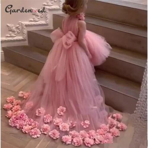 Lovely Ball Gown Flower Girl Dress For Wedding Party Gown High-Low Tulle Kid Birthday Princess Dresses