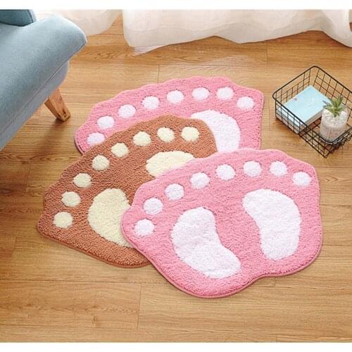 Cute Microfiber Mini Mats Cartoon Foot Print Bath Mat Polyester Non-Slip Carpet Mat for Home Bathroom Toilet Kitchen Floor Mat