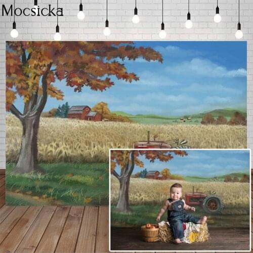 Mocsicka Farm Photography Background Autumn Harvest Tractor Maple Backdrop Child Portrait Photo Decorative Props For Studio