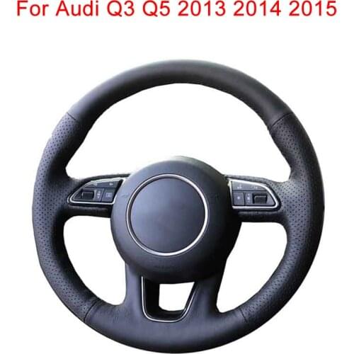 Customized DIY Car Steering Wheel Cover For Audi Q3 Q5 2013 2014 2015 Fiber Leather Auto Steering Wheel Wrap Hand Sewing Black