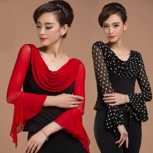 Fashion ballroom sexy prom long-sleeve gauze Ruffle Latin dancing clothes top for women/female,costume performance wears y931