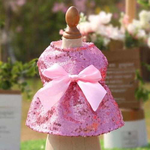Fashion Sequin Decorate Dog Dress Summer bow-knot Princess Clothes for Wedding Party Christmas Skirt Pet Apparel S-2XL