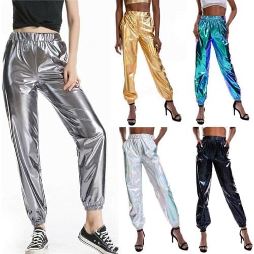 Fashion Women Cargo Pants Streetwear Casual Trousers Hip-Hop Metallic Pants