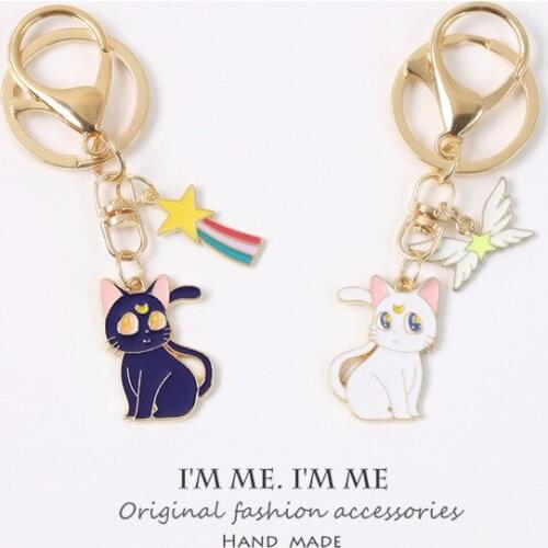 Cartoon Cute Anime Pendant Luna Cat Keychains Car Keyring for Girl Gift Bag Pendant Airpods Valentines Day Gift Accessories
