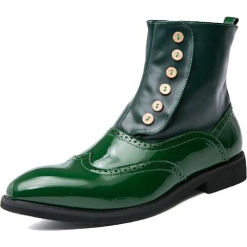 Chelsea Mens Ankle Boots New Fashion Handmade Classic PU Leather Button Low Heel Boots Pointed Elegant Casual Business Shoes