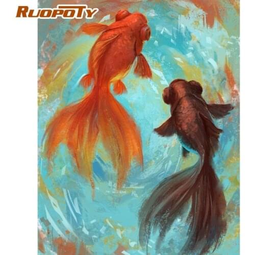 RUOPOTY Painting By Numbers For Adults Gold Fishes Animal Oil Paints By Number For Home Decoration Wall Art Drawing Canvas