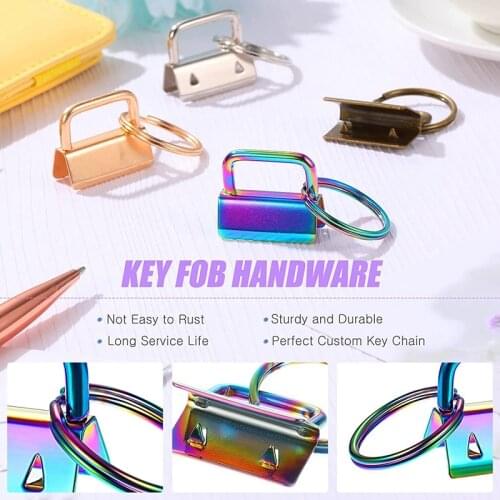 60 Pieces Key Fob Hardware Set with Tassels (Silver, Gold, Bronze, Rainbow)