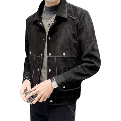 2021 new jacket mens tide Korean style slim spring and autumn thin deerskin velvet youth handsome all-match jacket