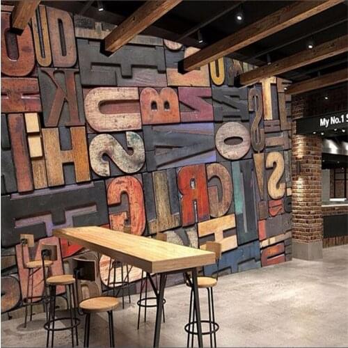 Beibehang for walls 3 d stereoscopic wood alphabet wallpaper Cafe Bar wall papers home decor papel de parede para quarto