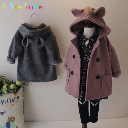 Autumn Winter Korean Style Baby Girls Jackets Cute Hooded Wool Coats For Kids Clothes Double Breasted Outerwear Children Clothes