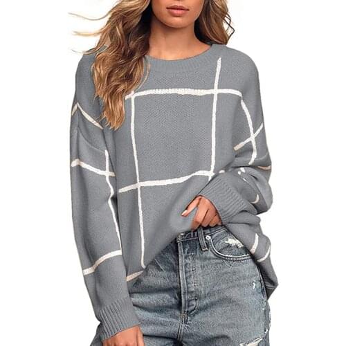 Autumn and winter hot models womens European and American new products knit sweater casual check pullover women