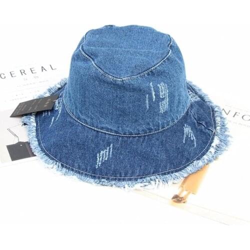 Ldslyjr 2020 Solid Denim Retro Bucket Hat Fisherman Hat Outdoor Travel Hat Sun Cap Hats for Girl and Women 275
