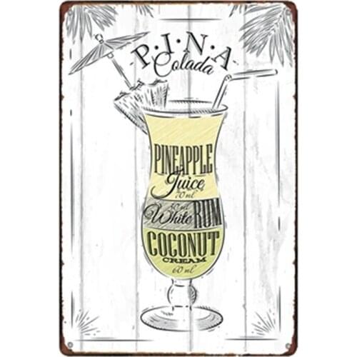 Pina colada metal Tin Sign 20*30 cm sticker Decor Bar Pub Home Vintage Retro Poster comic sticker