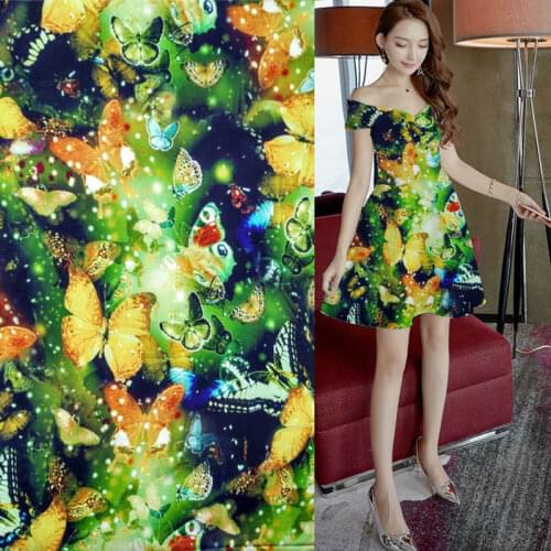 Silks Tecido Colour Butterfly Print 19mm Silk Fabric OEM Brand Stretch Satin Natural Silk Cloth Hot Sale Cheongsam Dress Fabric