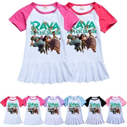 Raya and The Last Dragon Dress Girls Clothes Summer Creeper Cartoon Nightgown Childrens Clothing Short Sleeve Pajamas Dress