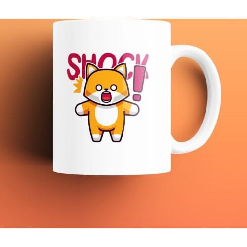 Bewildered Cat Patterned, Printed White Mug Cup, Porcelain Raw Material, Handle, Gift Product, quality Mug and Printing