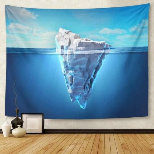 Blue Underwater Iceberg Floating in The Ocean Both Tip and Submerged Parts are Visible 3D Berg Ice Tapestry Wall Hanging