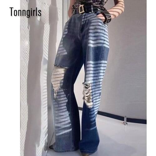 Tonngirls Ripped Mom Jeans For Women High Waisted Patchwork Wide Leg Denim Trousers Streetwear Female Jeans Korean Fashion 2021