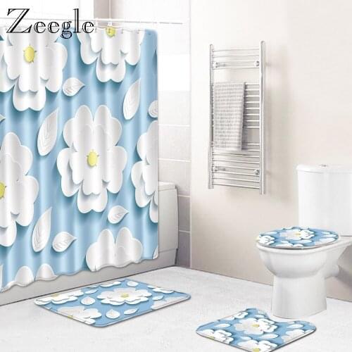 Zeegle Modern Toilet Mat Set Washable Bathroom Foot Soft Mat Anti-slip Bathroom Rug Lid Toilet Cover Waterproof Toilet Curtain