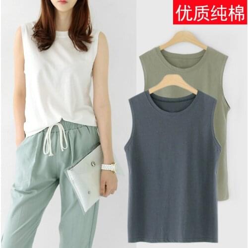 Summer round collar loose sleeveless T-shirt women wear cotton jacket medium and long style inside base shirt fashion