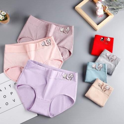 Large size cotton mid waist embossed ladies panties breathable soft briefs womens underwear