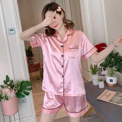 Women Pajama Sets Ice Silk Pyjamas Sexy Sleepwear Lady Nightwear Short Sleeve Shorts Summer Pants Pajamas Set Puls Size Home Set