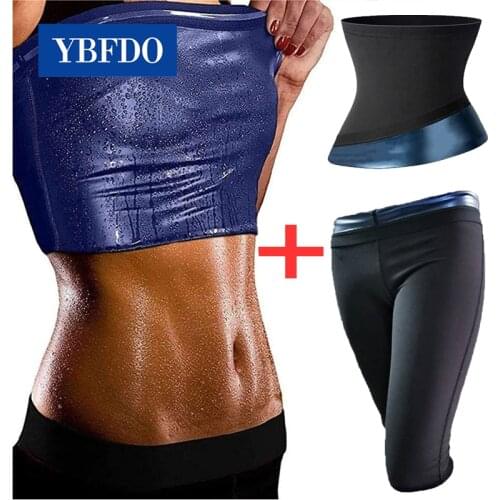 YBFDO Women Body Shaper Set Sauna Vest Slimming Pants Fitness Control belt Waist Trainer Shapewear Gym Fitness Workout Suits