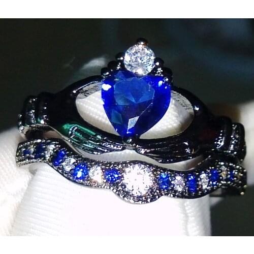 Heart Wholesale Stunning Jewelry 925 Sterling Silver Blue AAA CZ Simulated stones Wedding Bridal Ring For Women gift Size 5-11