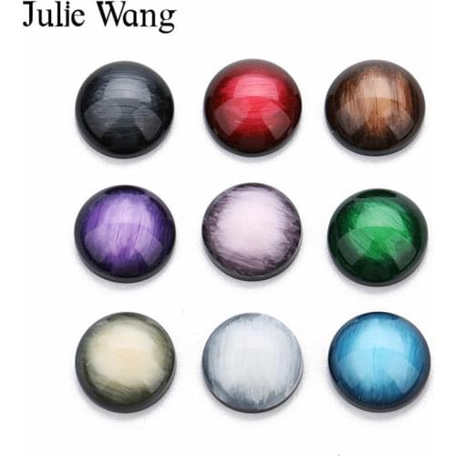 Julie Wang 10PCS 12mm Resin Round Cabochon Multi-color Flat Back Cameo Necklace Earrings Bracelet Jewelry Making Accessory