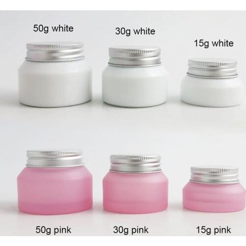200 x 15G 30G 50G Pink White Make up Glass Jar po With Silver Lids Seal Container Cosmetic Packaging, 15G Glass Skin Care Pot