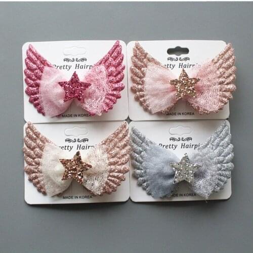 36pcs/lot 3.2" Glitter Wings Hair Clip For Baby Girls kids children Handmade Glitter Bow hair clips
