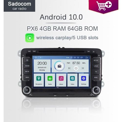 PX6 IPS 2 din 7'' Android 10.0 Car DVD Player 4GB RAM 64G ROM autoradio car radio For VW POLO GOLF PASSAT B5 B6 Tiguan 2004-2012