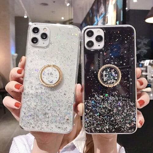 LOVECOM Gradient Glitter Phone Case For Samsung Galaxy S20 A51 A50 S10 S9 S8 Plus S10e With Finger Ring Soft Clear Back Cover