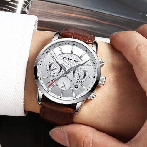 CRRJU Watch Men Fashion Sport Quartz Clock Mens Watches Top Brand Luxury Leather Business Waterproof Watch Relogio Masculino