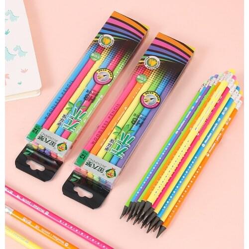 12 Pcs/Set Colorful HB Pencils Without Wood School Student Pencils With Eraser Rainbow Writing Pens For Kids Stationery Supplies