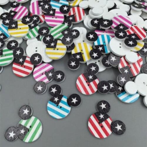 DIY 100pcs babay Mickey Pattern Wooden Buttons Sewing Scrapbook Embellishments 28mm