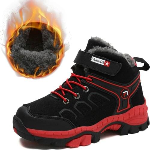 Kids Hiking Shoes Non-slip Claw Boys Winter Basket Sneakers Snow Boots Waterproof Warm Plus Fur Boots Teenagers Sport Shoe