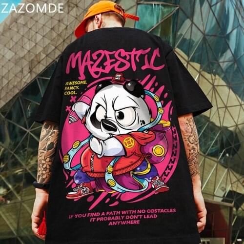 ZAZOMDE Harajuku Gongfu Panda Print Tshirts Men Casual Streetwear Short Sleeve Tops Tees Mens Hip Hop Fashion Summer T Shirts