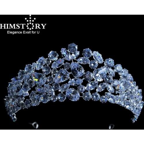 Himstory High Grade Wedding Bridal Bridesmaid Cubic Zirconia Girls Big Stones Headband For Prom Party Evening Dress