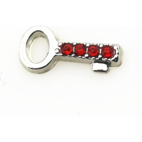Hot selling 20pcs/lot Red Crystal Key Floating Charms Living Glass Memory Lockets Floating Charm DIY Jewelry Charms