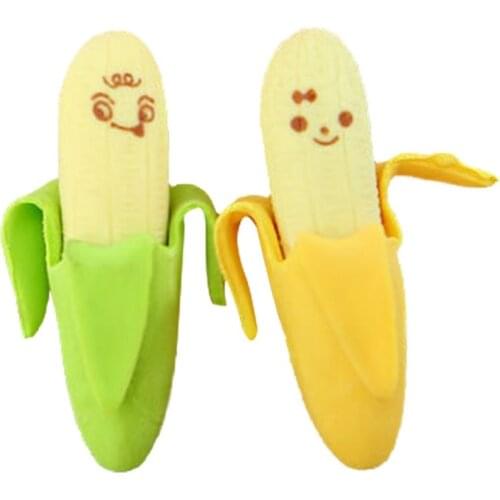 2 PCS Banana Pencil Eraser Creative Cute Rubber Novelty For Kids Creative Cartoon Funny Office Stationery
