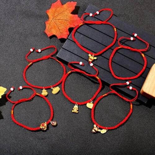 2020 Fashion Lucky Mouse Earrings Red Rope Knitting Bracelet Women Year Of The Rat Twelve-year Necklace